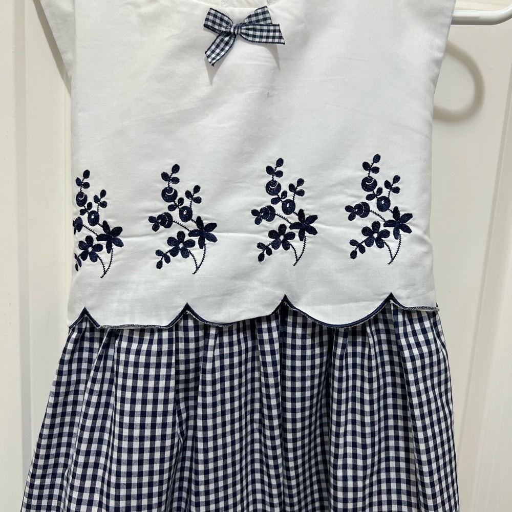 Pretty Blueberi Boulevard  Navy Gingham with White scalloped bodice Girl 8